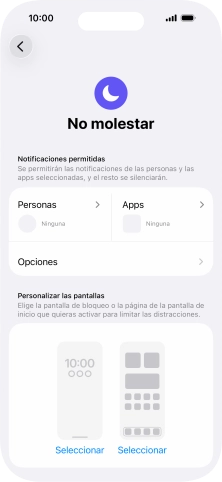 Pulsa Personas y sigue las indicaciones de la pantalla para seleccionar de qué contactos quieres recibir llamadas y notificaciones cuando No molestar está activado.