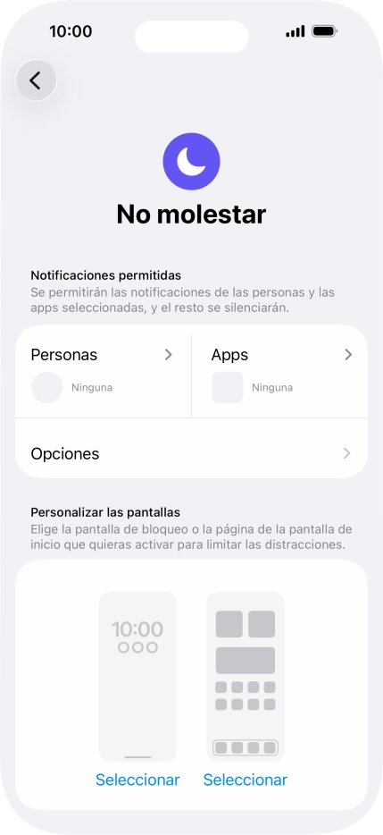 Pulsa Personas y sigue las indicaciones de la pantalla para seleccionar de qué contactos quieres recibir llamadas y notificaciones cuando No molestar está activado.