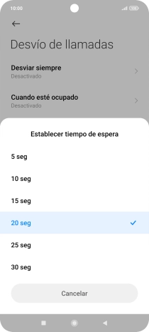 Si desvías las llamadas perdidas, tendrás que seleccionar un retardo para el desvío. Pulsa el retardo deseado. Si desvías las llamadas perdidas, tendrás que seleccionar un retardo para el desvío. Pulsa el retardo deseado.