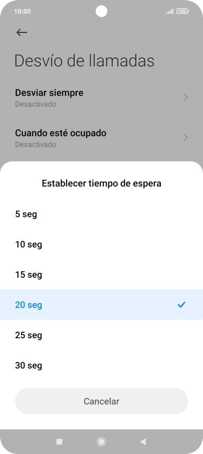 Si desvías las llamadas perdidas, tendrás que seleccionar un retardo para el desvío. Pulsa el retardo deseado. Si desvías las llamadas perdidas, tendrás que seleccionar un retardo para el desvío. Pulsa el retardo deseado.