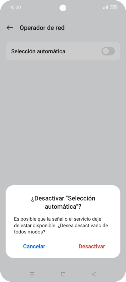 Pulsa Desactivar para desactivar la función y espera mientras el teléfono está buscando redes. Pulsa Desactivar para desactivar la función y espera mientras el teléfono está buscando redes.