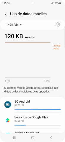 El consumo de datos por cada aplicación aparece bajo el nombre de la aplicación. El consumo de datos por cada aplicación aparece bajo el nombre de la aplicación.