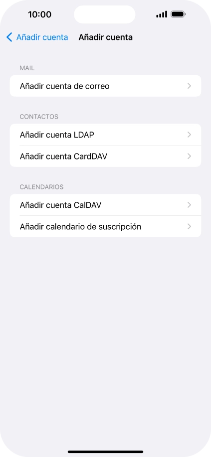 Pulsa Añadir cuenta de correo. Pulsa Añadir cuenta de correo.