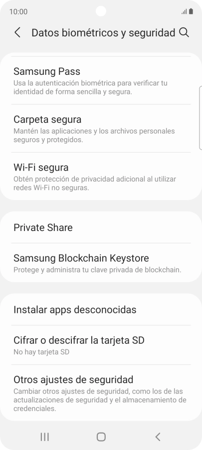 Pulsa Otros ajustes de seguridad. Pulsa Otros ajustes de seguridad.