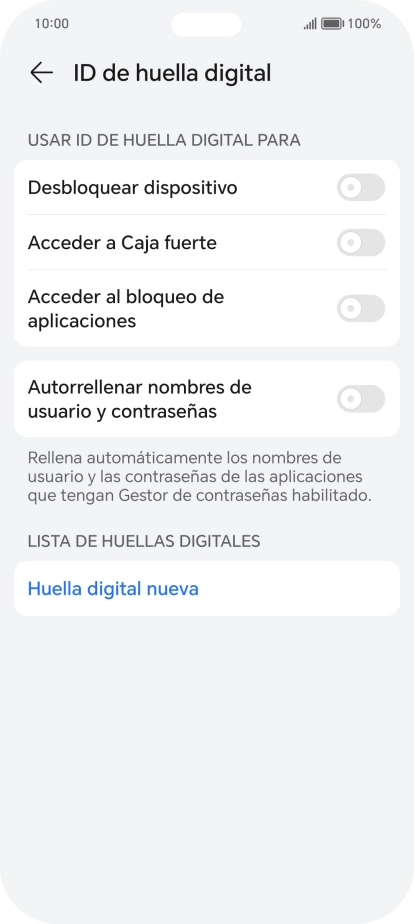 Pulsa Huella digital nueva. Pulsa Huella digital nueva.