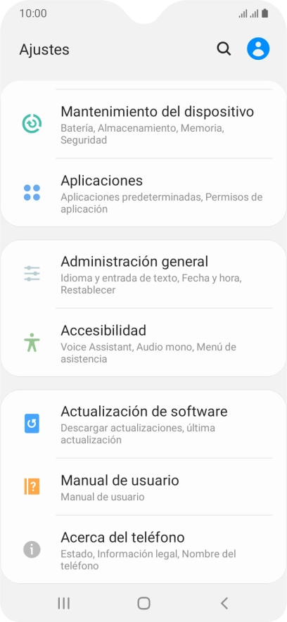 Pulsa Actualización de software. Si hay una versión de software nueva disponible, aparecerá ahora en la pantalla. Sigue las indicaciones de la pantalla para actualizar el software del teléfono.
