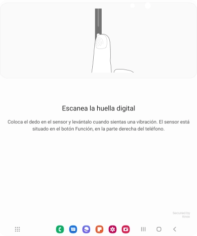 Sigue las indicaciones de la pantalla para crear una huella digital como código de seguridad. Sigue las indicaciones de la pantalla para crear una huella digital como código de seguridad.