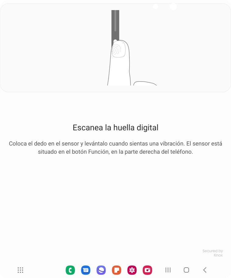 Sigue las indicaciones de la pantalla para crear una huella digital como código de seguridad. Sigue las indicaciones de la pantalla para crear una huella digital como código de seguridad.