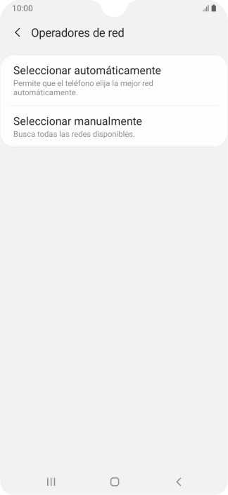 Pulsa Seleccionar manualmente y espera mientras el teléfono está buscando redes. Pulsa Seleccionar manualmente y espera mientras el teléfono está buscando redes.