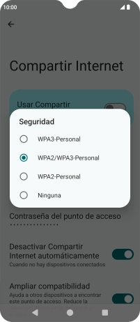 Pulsa WPA3-Personal para proteger la conexión wifi con una contraseña. Pulsa WPA3-Personal para proteger la conexión wifi con una contraseña.