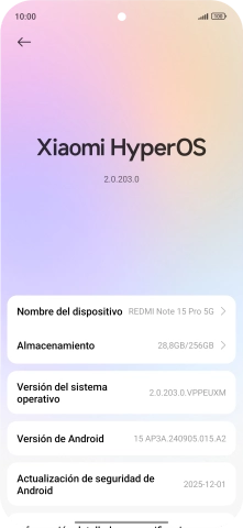 Pulsa Xiaomi HyperOS. Si hay una versión de software nueva disponible, aparecerá ahora en la pantalla. Sigue las indicaciones de la pantalla para actualizar el software del teléfono. Pulsa Xiaomi HyperOS. Si hay una versión de software nueva disponible, aparecerá ahora en la pantalla. Sigue las indicaciones de la pantalla para actualizar el software del teléfono.