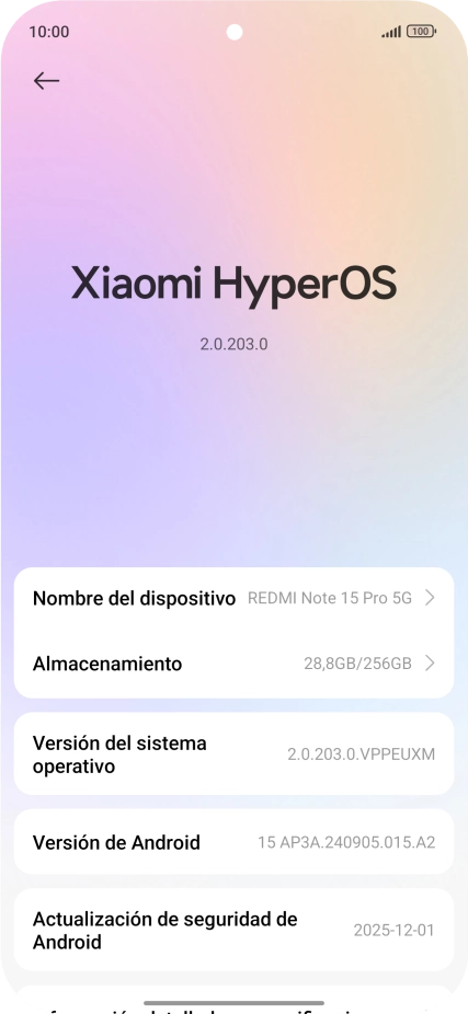 Pulsa Xiaomi HyperOS. Si hay una versión de software nueva disponible, aparecerá ahora en la pantalla. Sigue las indicaciones de la pantalla para actualizar el software del teléfono. Pulsa Xiaomi HyperOS. Si hay una versión de software nueva disponible, aparecerá ahora en la pantalla. Sigue las indicaciones de la pantalla para actualizar el software del teléfono.