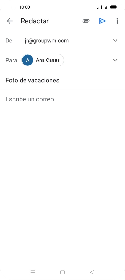 Pulsa en el campo de escritura y escribe el texto del correo electrónico. Pulsa en el campo de escritura y escribe el texto del correo electrónico.