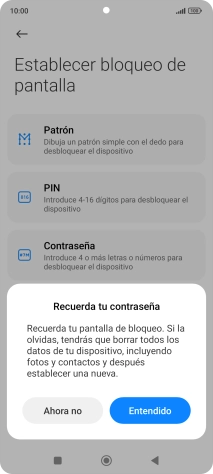 Pulsa Entendido y sigue las indicaciones de la pantalla para crear un código de seguridad del teléfono adicional. Pulsa Entendido y sigue las indicaciones de la pantalla para crear un código de seguridad del teléfono adicional.