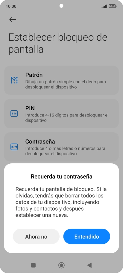 Pulsa Entendido y sigue las indicaciones de la pantalla para crear un código de seguridad del teléfono adicional. Pulsa Entendido y sigue las indicaciones de la pantalla para crear un código de seguridad del teléfono adicional.
