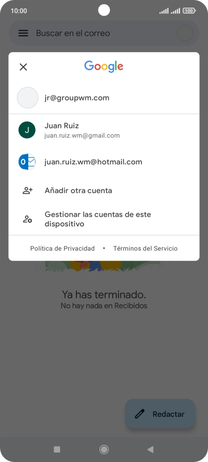 Pulsa la cuenta de correo electrónico deseada. Pulsa la cuenta de correo electrónico deseada.