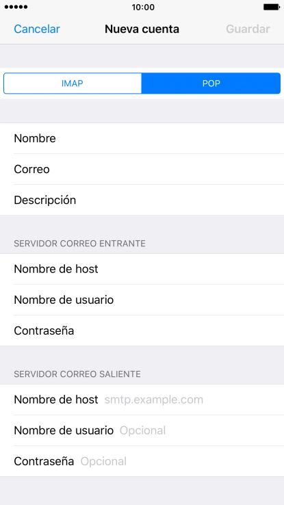 Pulsa Nombre de host e introduce smtp.vodafone.es. Pulsa Nombre de host e introduce smtp.vodafone.es.