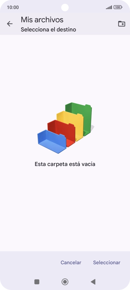 Si deseas crear una nueva carpeta, pulsa el icono de nueva carpeta y sigue las indicaciones de la pantalla para crearla. Si deseas crear una nueva carpeta, pulsa el icono de nueva carpeta y sigue las indicaciones de la pantalla para crearla.