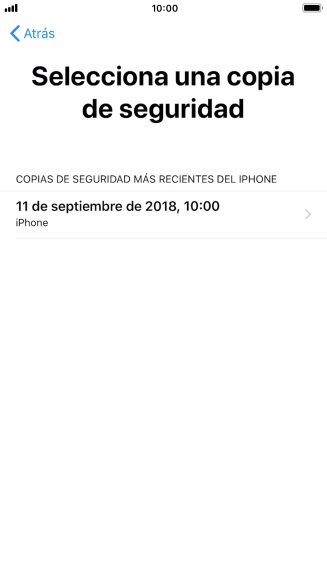 Pulsa la copia de seguridad deseada y espera mientras el teléfono restaura el contenido anterior de la copia de seguridad seleccionada. Sigue a continuación las indicaciones de la pantalla para configurar el teléfono y dejarlo listo para su utilización.