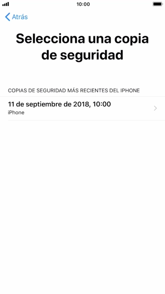 Pulsa la copia de seguridad deseada y espera mientras el teléfono restaura el contenido anterior de la copia de seguridad seleccionada. Sigue a continuación las indicaciones de la pantalla para configurar el teléfono y dejarlo listo para su utilización.