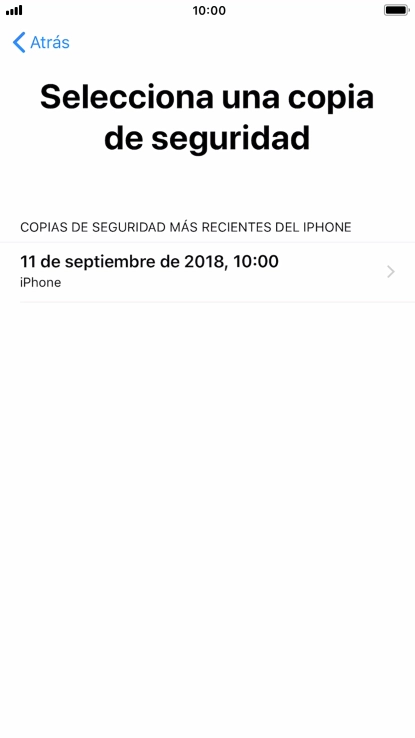 Pulsa la copia de seguridad deseada y espera mientras el teléfono restaura el contenido anterior de la copia de seguridad seleccionada. Sigue a continuación las indicaciones de la pantalla para configurar el teléfono y dejarlo listo para su utilización.