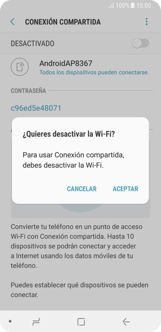 Si la función de wifi está activada, pulsa ACEPTAR. Si la función de wifi está activada, pulsa ACEPTAR.