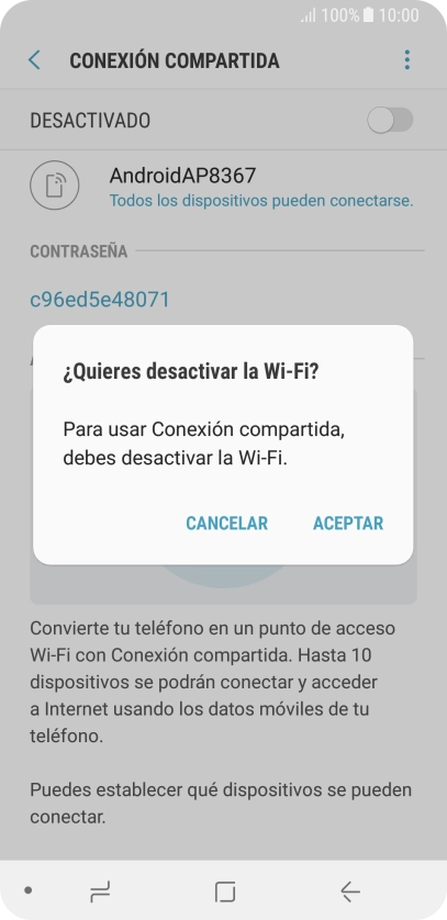 Si la función de wifi está activada, pulsa ACEPTAR. Si la función de wifi está activada, pulsa ACEPTAR.