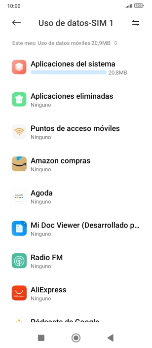 El consumo total de datos del período seleccionado aparece ahora en la pantalla. El consumo total de datos del período seleccionado aparece ahora en la pantalla.
