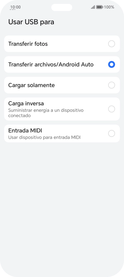 Pulsa Transferir archivos/Android Auto. Pulsa Transferir archivos/Android Auto.