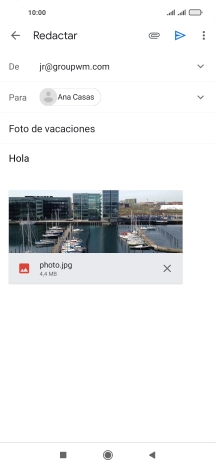 Pulsa el icono de envío cuando termines de escribir el correo electrónico. Pulsa el icono de envío cuando termines de escribir el correo electrónico.