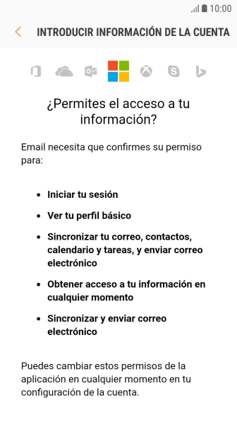 Si aparece en la pantalla esta imagen, tu cuenta de correo electrónico ha sido reconocida y configurada automáticamente. Sigue las indicaciones de la pantalla para introducir más información y terminar la configuración.