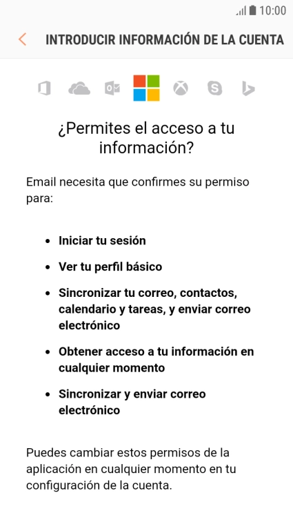 Si aparece en la pantalla esta imagen, tu cuenta de correo electrónico ha sido reconocida y configurada automáticamente. Sigue las indicaciones de la pantalla para introducir más información y terminar la configuración.
