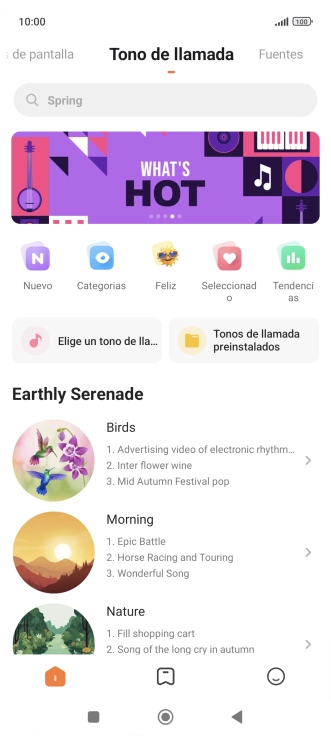 Si deseas seleccionar un timbre de llamada que no sea un timbre de llamada predeterminado, pulsa Elige un tono de lla... y sigue las indicaciones de la pantalla para seleccionar la melodía deseada. Si deseas seleccionar un timbre de llamada que no sea un timbre de llamada predeterminado, pulsa Elige un tono de lla... y sigue las indicaciones de la pantalla para seleccionar la melodía deseada.