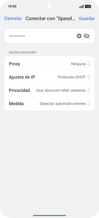 Introduce la contraseña de la red wifi y pulsa Guardar. Introduce la contraseña de la red wifi y pulsa Guardar.