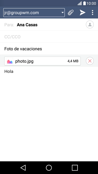 Pulsa el icono de envío cuando termines de escribir el correo electrónico. Pulsa el icono de envío cuando termines de escribir el correo electrónico.