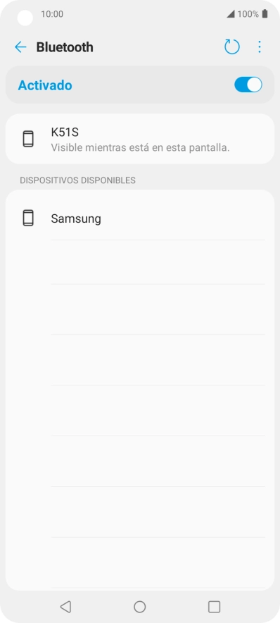 Pulsa el dispositivo Bluetooth deseado y sigue las indicaciones de la pantalla para vincular el dispositivo al teléfono. Pulsa el dispositivo Bluetooth deseado y sigue las indicaciones de la pantalla para vincular el dispositivo al teléfono.