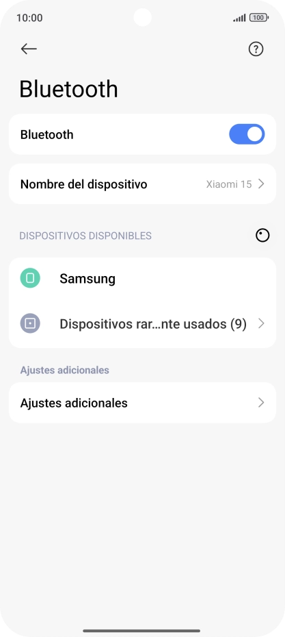 Pulsa el dispositivo Bluetooth deseado y sigue las indicaciones de la pantalla para vincular el dispositivo al teléfono. Pulsa el dispositivo Bluetooth deseado y sigue las indicaciones de la pantalla para vincular el dispositivo al teléfono.