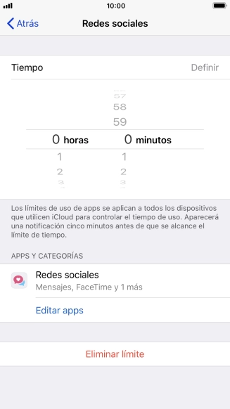 Configura el límite de tiempo deseado para el uso de la categoría seleccionada. Configura el límite de tiempo deseado para el uso de la categoría seleccionada.