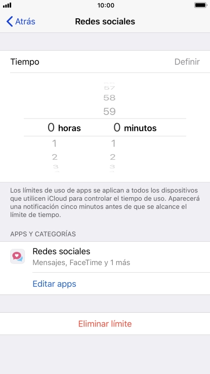 Configura el límite de tiempo deseado para el uso de la categoría seleccionada.