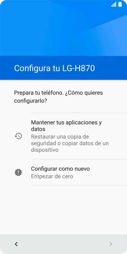 Puedes transferir el contenido de otro teléfono cuando activas tu teléfono por primera vez y cuando lo has restablecido. Cuando aparezca en la pantalla del teléfono esta imagen, ya está listo para la transmisión del contenido del otro teléfono.