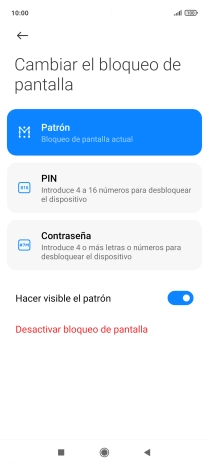 Pulsa Desactivar bloqueo de pantalla e introduce el código de seguridad extra que has creado anteriormente. Pulsa Desactivar bloqueo de pantalla e introduce el código de seguridad extra que has creado anteriormente.