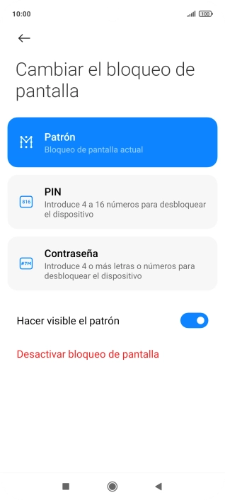 Pulsa Desactivar bloqueo de pantalla e introduce el código de seguridad extra que has creado anteriormente. Pulsa Desactivar bloqueo de pantalla e introduce el código de seguridad extra que has creado anteriormente.