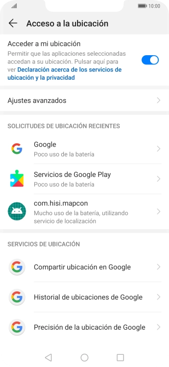 Pulsa Precisión de la ubicación de Google. Pulsa Precisión de la ubicación de Google.