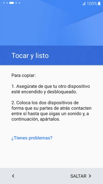 Sigue las indicaciones de la pantalla para conectar ambos teléfonos por NFC. Sigue las indicaciones de la pantalla del otro teléfono para confirmar la conexión con tu teléfono. Sigue las indicaciones de la pantalla para conectar ambos teléfonos por NFC. Sigue las indicaciones de la pantalla del otro teléfono para confirmar la conexión con tu teléfono.