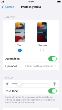 Si activas la función, pulsa Opciones y sigue las indicaciones de la pantalla para seleccionar el período de tiempo que debe durar el Modo Oscuro.