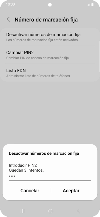 Introduce el código PIN2 y pulsa Aceptar.