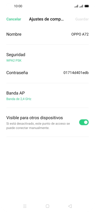 Pulsa Nombre e introduce el nombre deseado de la conexión wifi. Pulsa Nombre e introduce el nombre deseado de la conexión wifi.