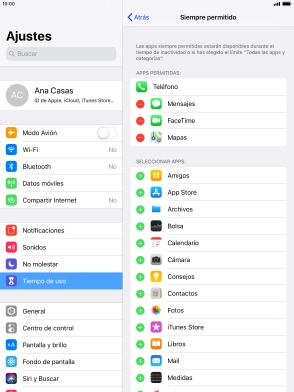 Pulsa el icono de añadir junto a la app deseada para añadirla a la lista de apps permitidas bajo el tiempo de inactividad de pantalla. Pulsa el icono de añadir junto a la app deseada para añadirla a la lista de apps permitidas bajo el tiempo de inactividad de pantalla.