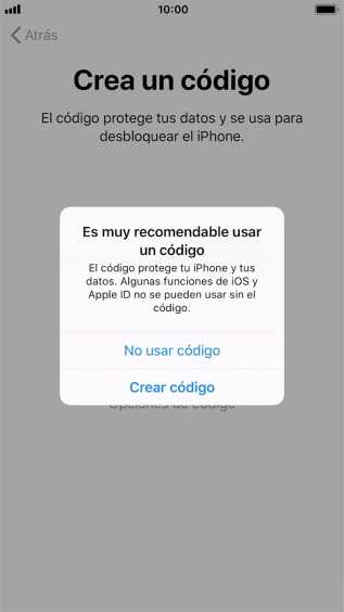 Si desactivas la función, pulsa No usar código. Si desactivas la función, pulsa No usar código.