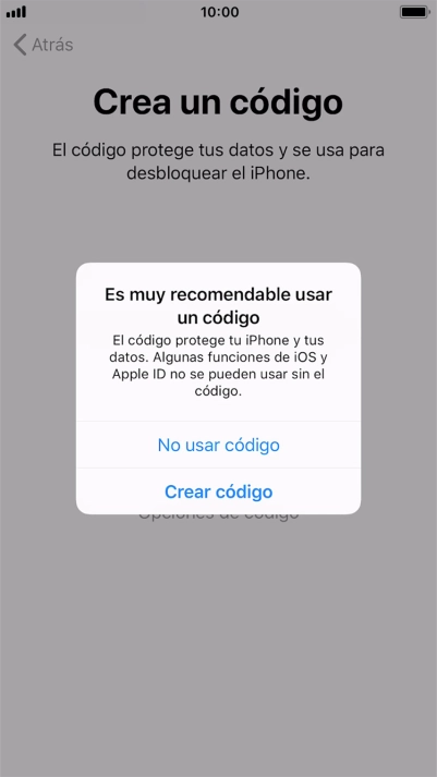 Si desactivas la función, pulsa No usar código. Si desactivas la función, pulsa No usar código.